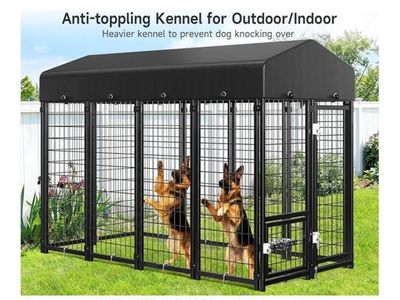 Guiferland Large Outdoor Dog Kennel with Roof - 8'L x 4'W x 6'H