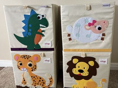 DODDMPS Children's Animal Storage Bins - 4-Pack Fabric Cubes (Dinosaur, Sheep, Leopard, Lion)