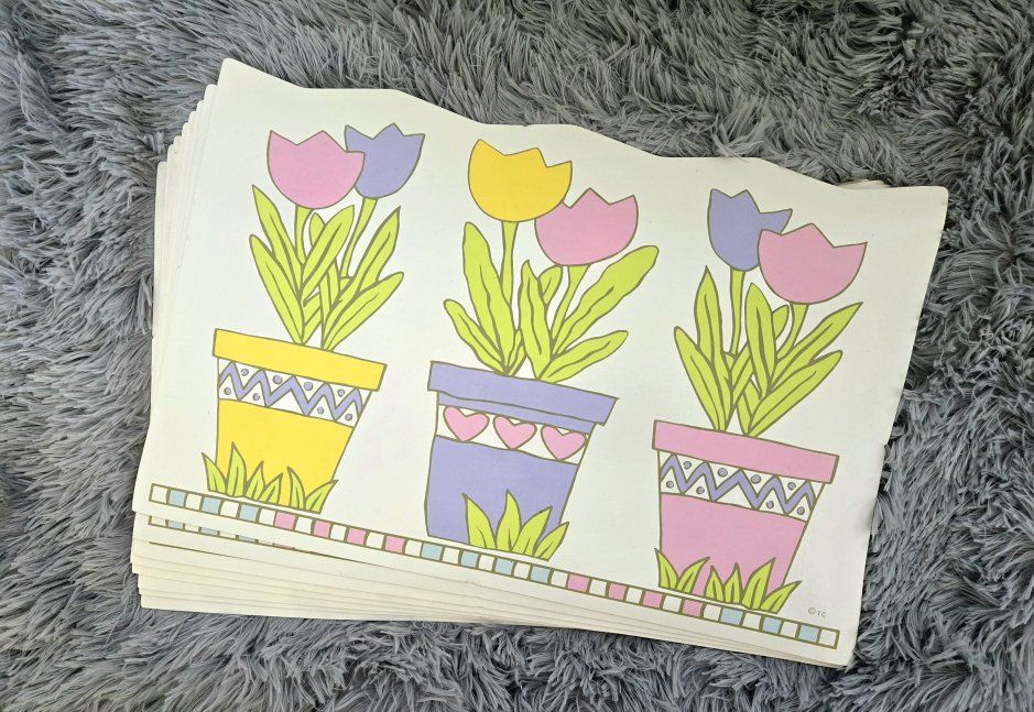 ​Vintage Pastel Tulip Flower Placemats (Set of 8) - Spring / Easter Decor