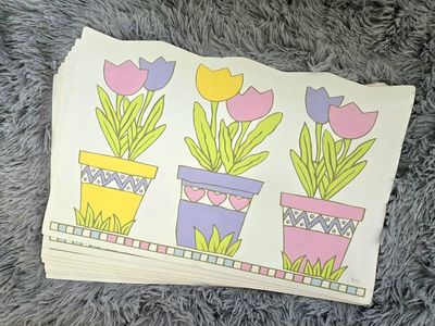 Vintage Pastel Tulip Flower Placemats (Set of 8) - Spring / Easter Decor