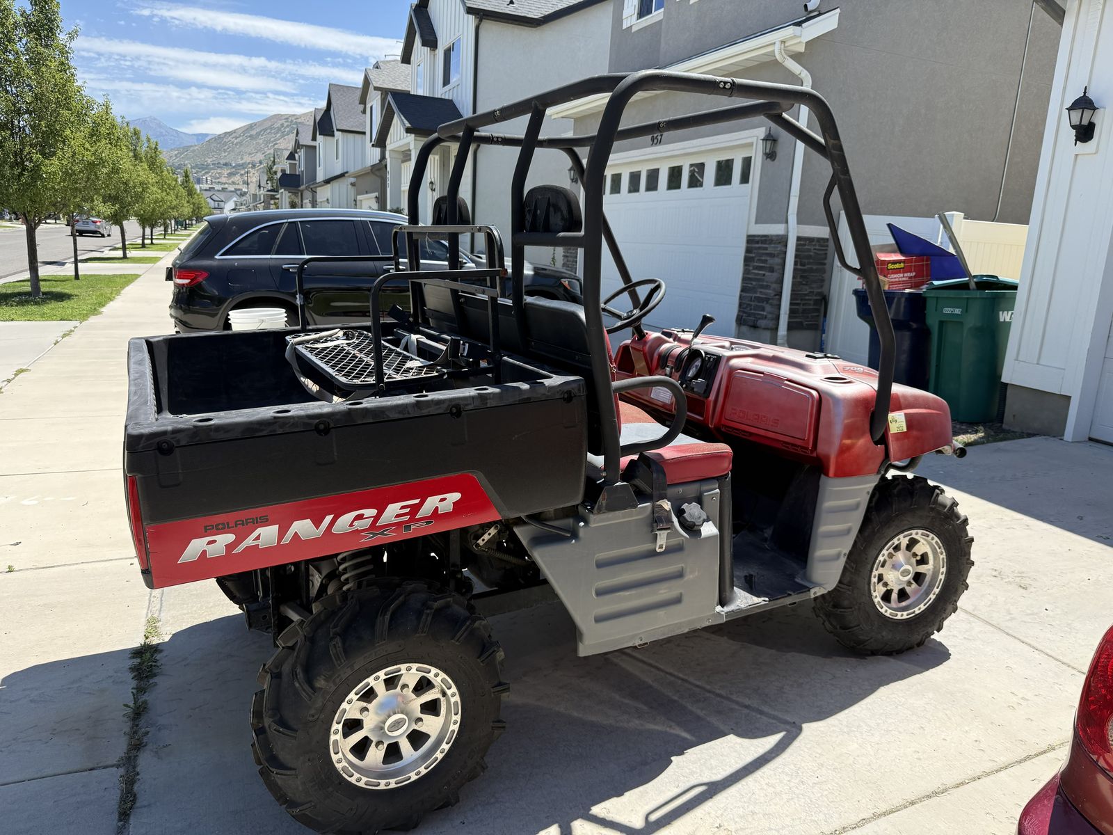 Polaris Ranger XP 700 Twin EFI Utility Side by Side UTV, with Hydraulic Plow and Wagon Trailer and Duel-Axle Transport Trailer