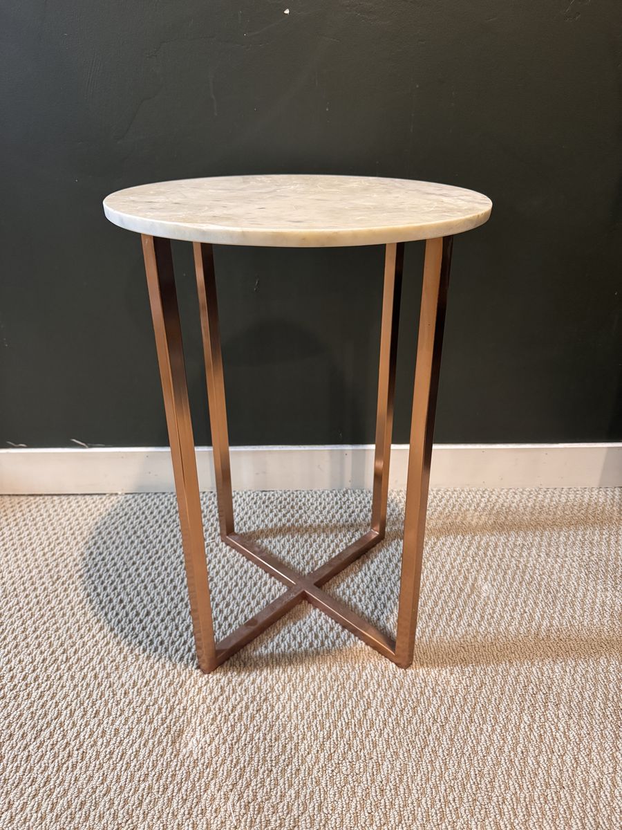 Real marble top. copper X base side/end table