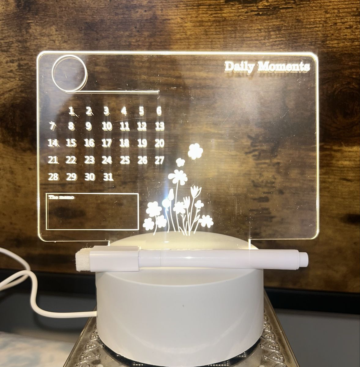 3D Acrylic LED Night Lamp USB Calendar Memo Board Small Accent Lamp Home Decor