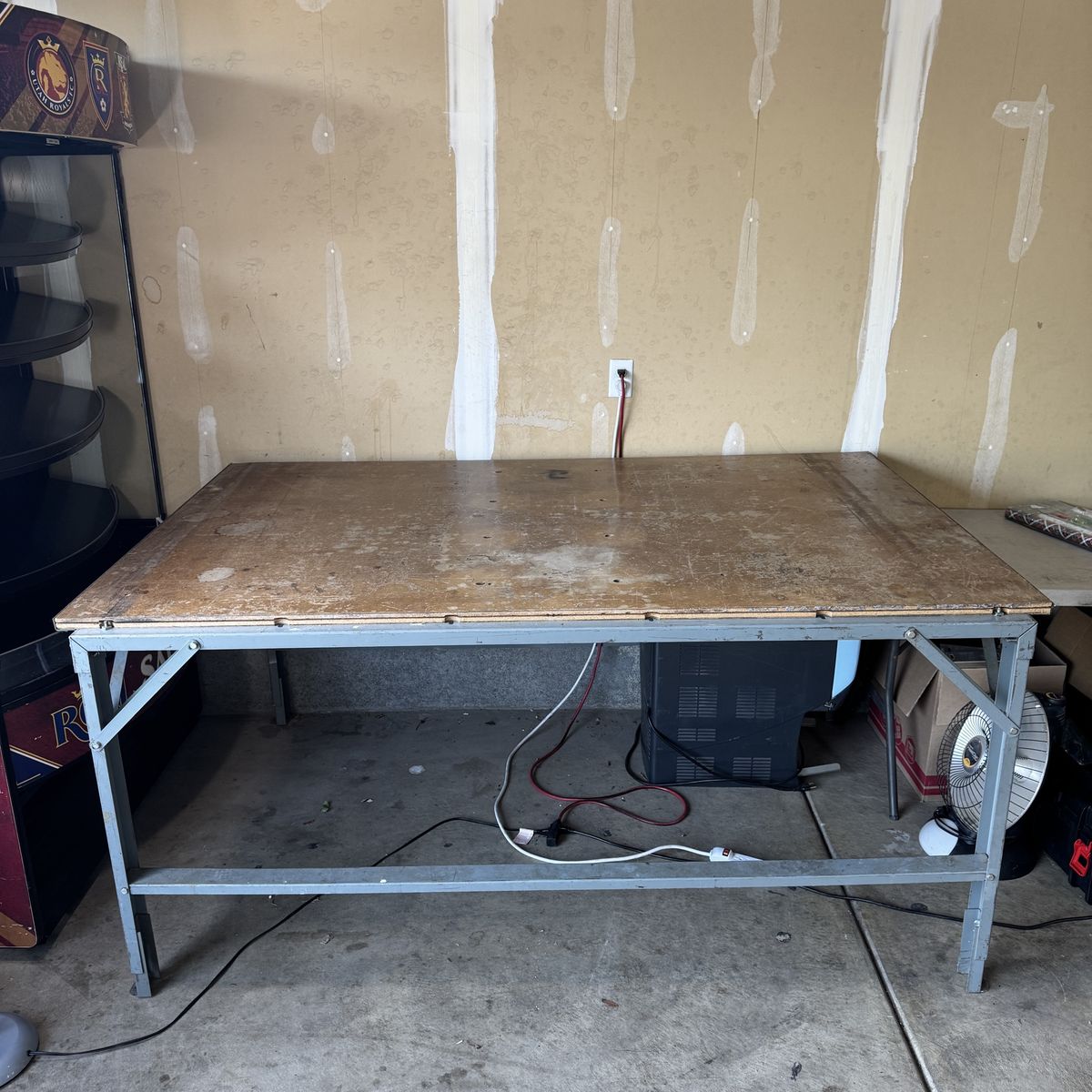Heavy-Duty Steel Frame Workbench with Wood Top - Durable Garage or Workshop Table 78”x51”x37”