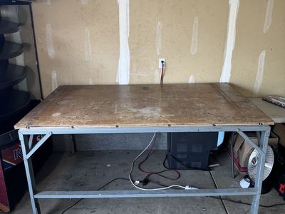 Heavy-Duty Steel Frame Workbench with Wood Top - Durable Garage or Workshop Table 78”x51”x37”