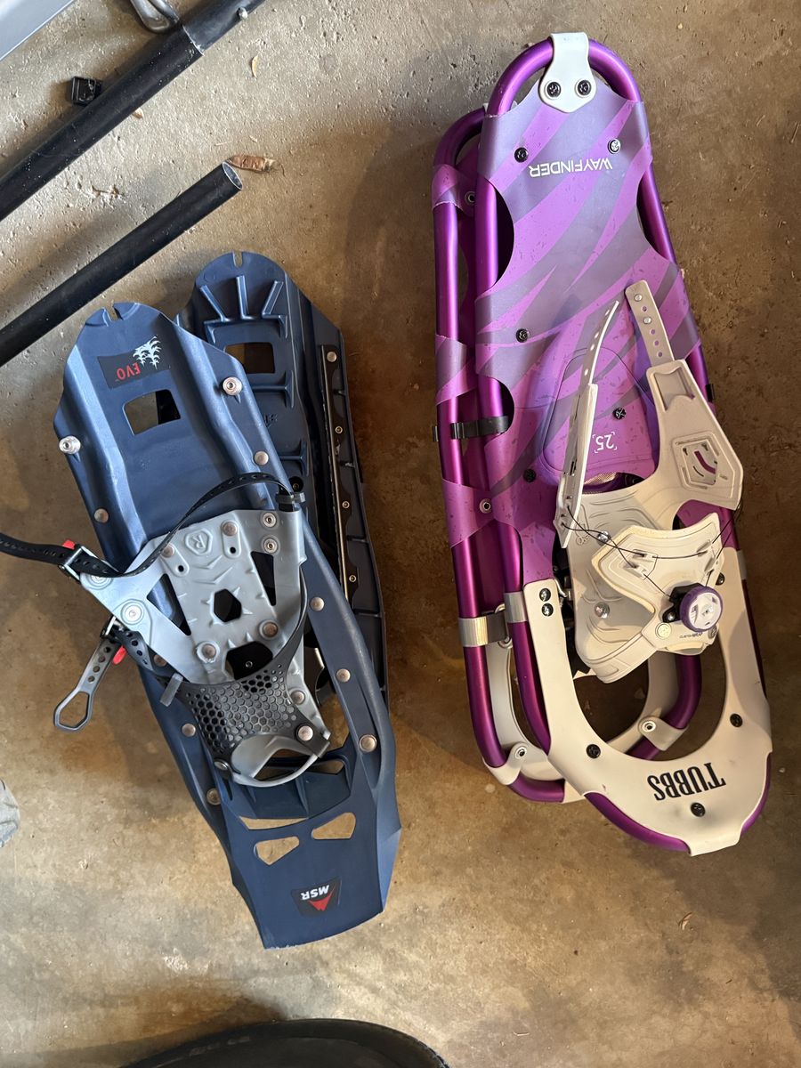 Two sets of snowshoes