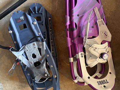 Two sets of snowshoes