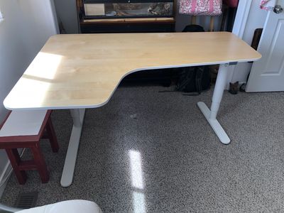 Ikea Bekant Left-Hand Corner Sit/Stand Desk - Adjustable Height, Natural Oak/White, 63" Wide