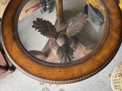 Solid wood palm base glass top table