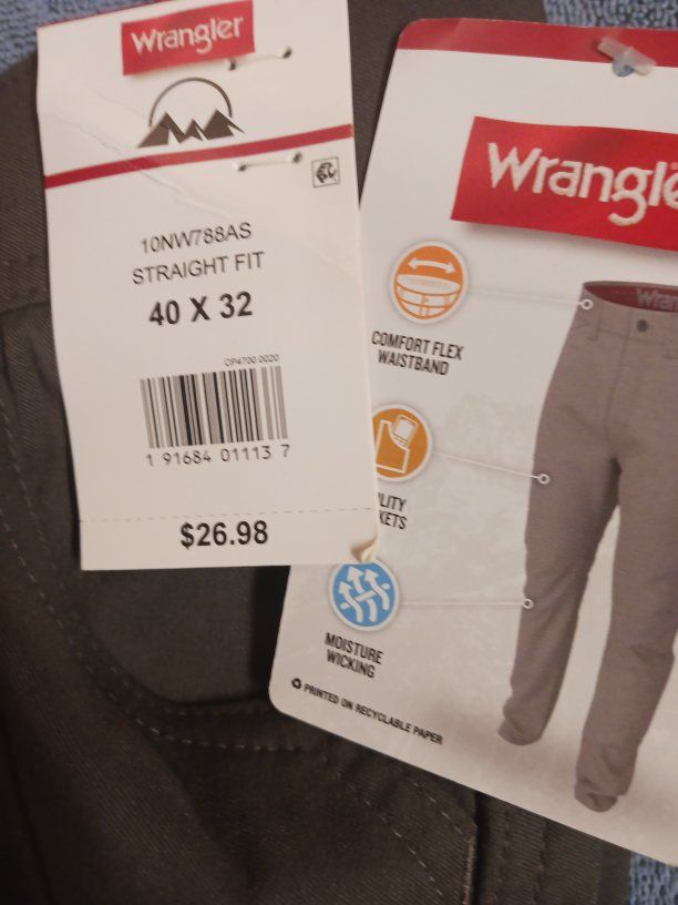 Wrangler Ranger Comfort Flex Waistband Straight Fit Pants Gray Size 40x32 New