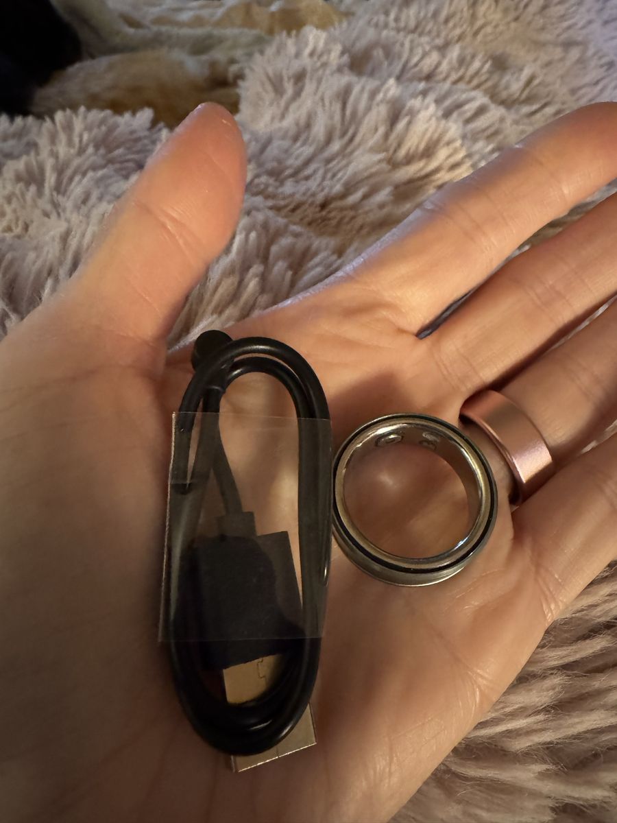 Smart Fitness Tracking Ring with Charging Cable