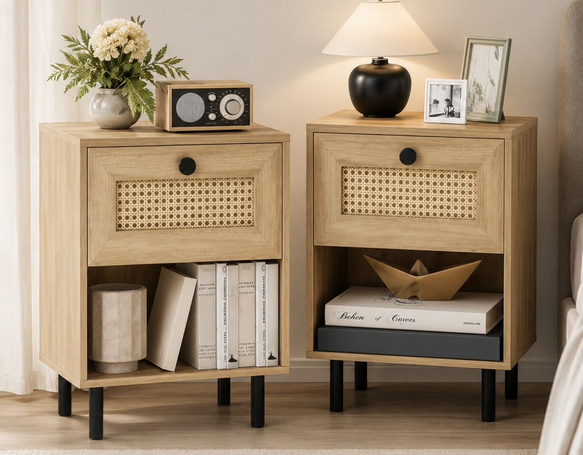 Rattan Nightstand Set (2) — Brand New