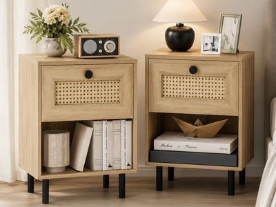 Rattan Nightstand Set (2) — Brand New