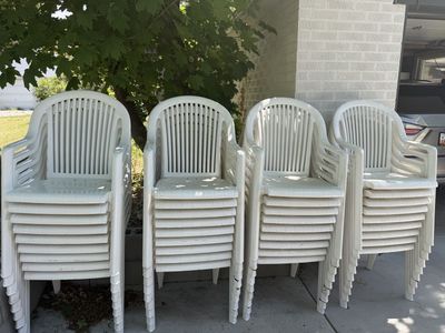 36 white outdoor chairs