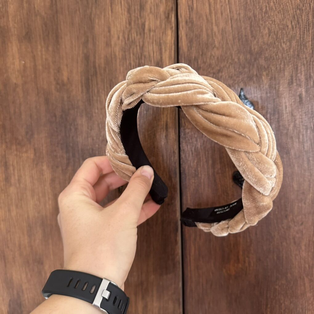Women’s Adult Headband Tan Suede Braided Design