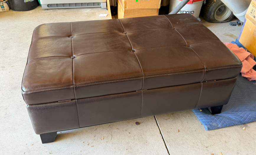 Brown Leather Storage Ottoman - Footrest
