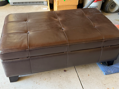 Brown Leather Storage Ottoman - Footrest