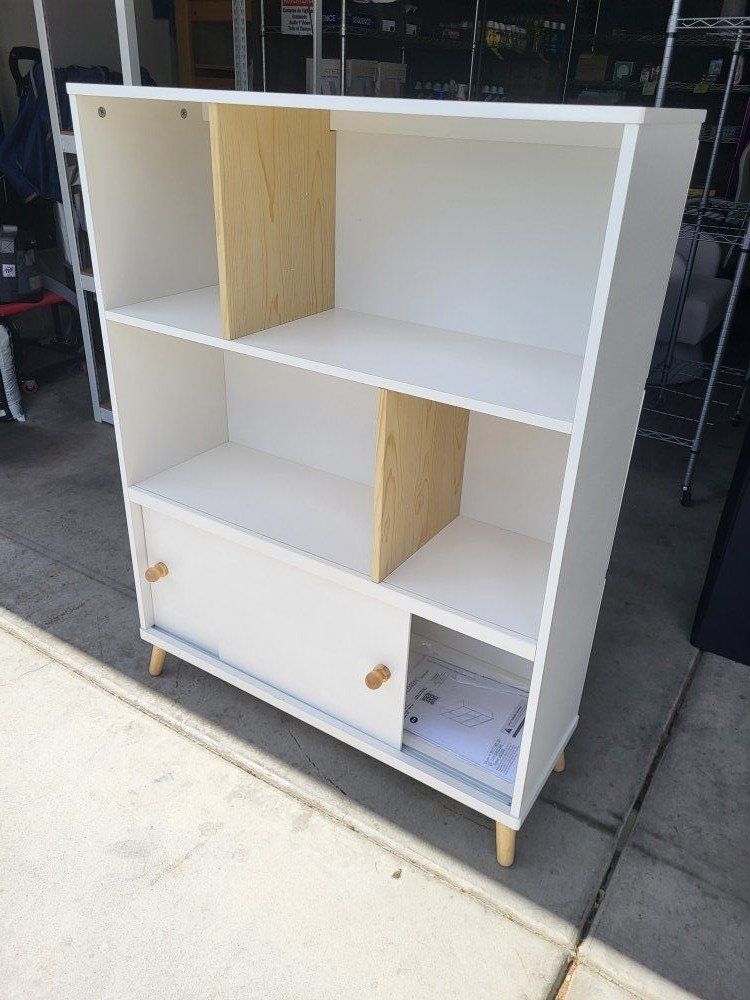 5 Shelf Wood BookCase* Blanco White/Natural Wood
