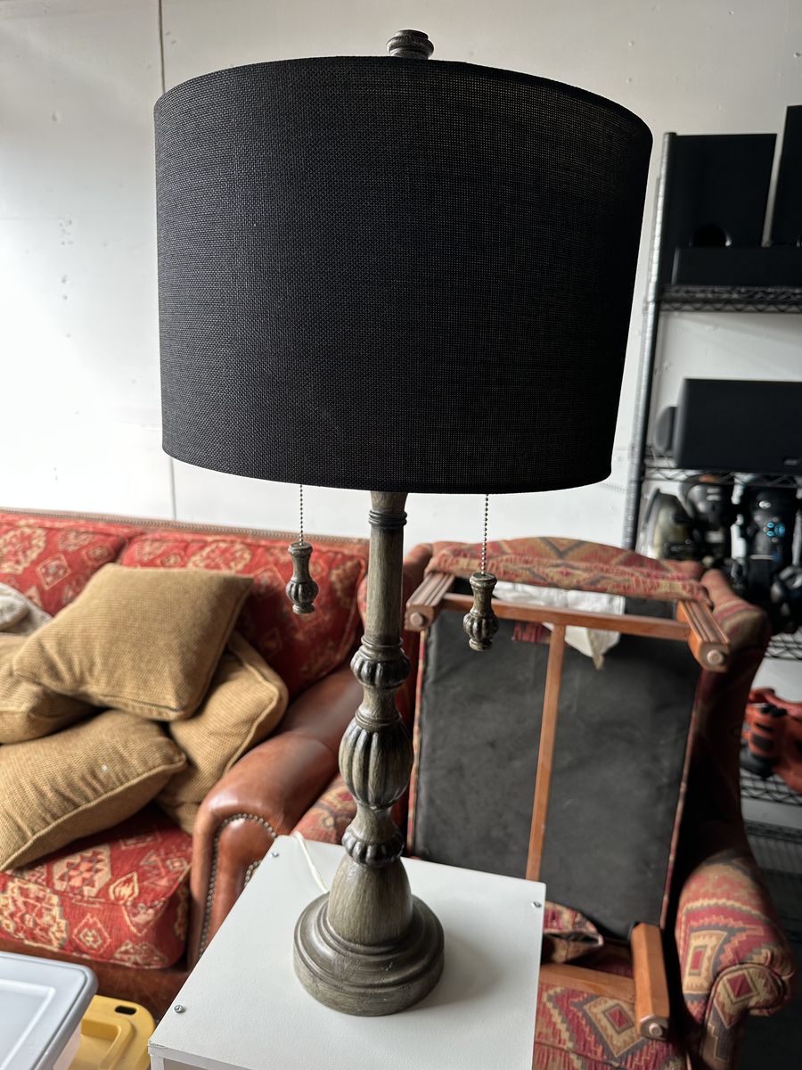 Large Pull Chain Lamp Grey With Black Shade