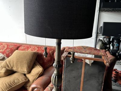 Large Pull Chain Lamp Grey With Black Shade