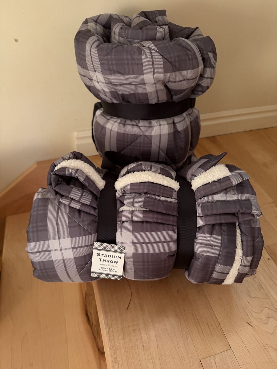 Plaid Gray Stadium Throw Blanket - 50x60 inch Sherpa Lined Outdoor/Indoor Blanket