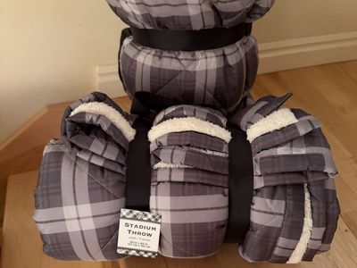 Plaid Gray Stadium Throw Blanket - 50x60 inch Sherpa Lined Outdoor/Indoor Blanket