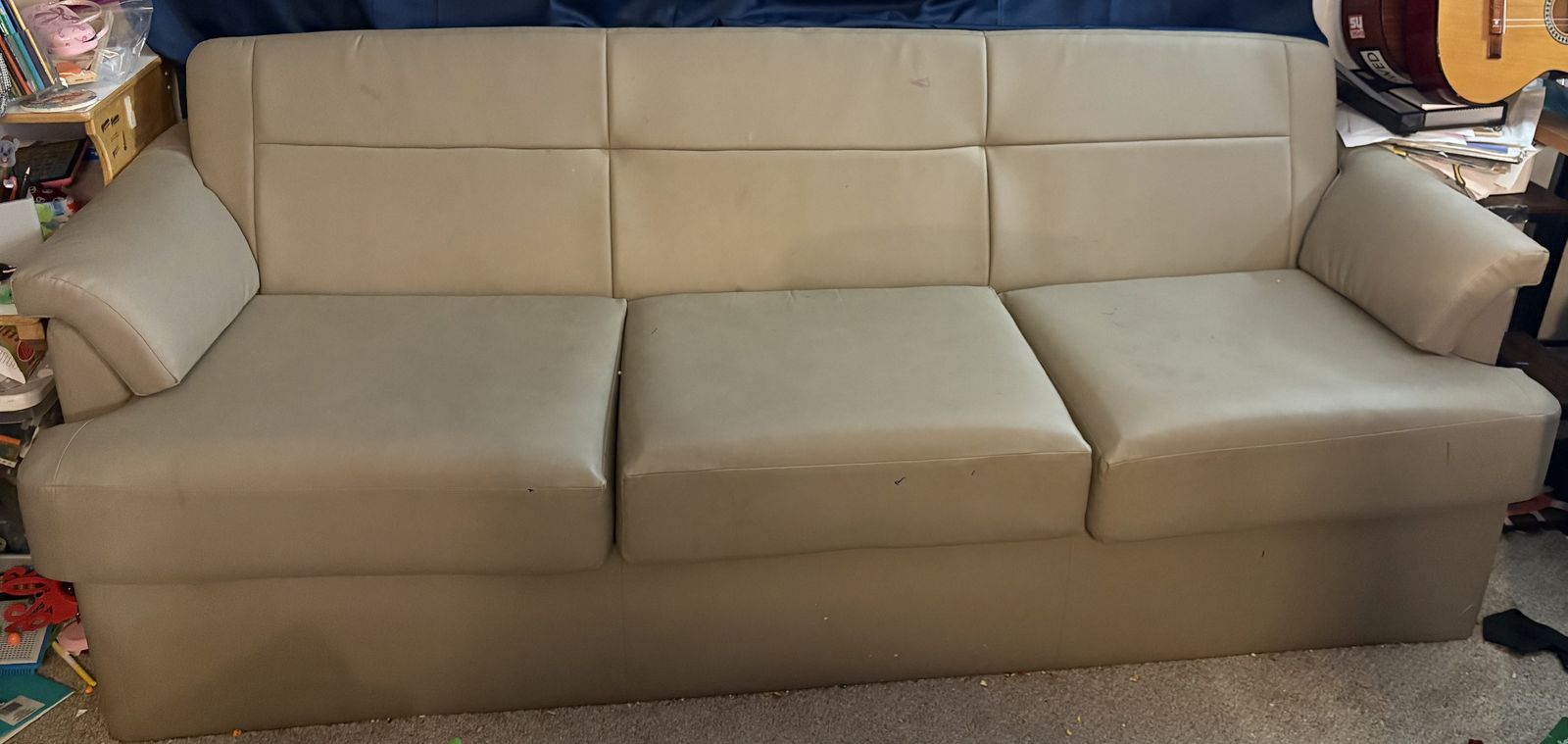 Flexsteel Beige Faux Leather 3-Seat RV Sofa
