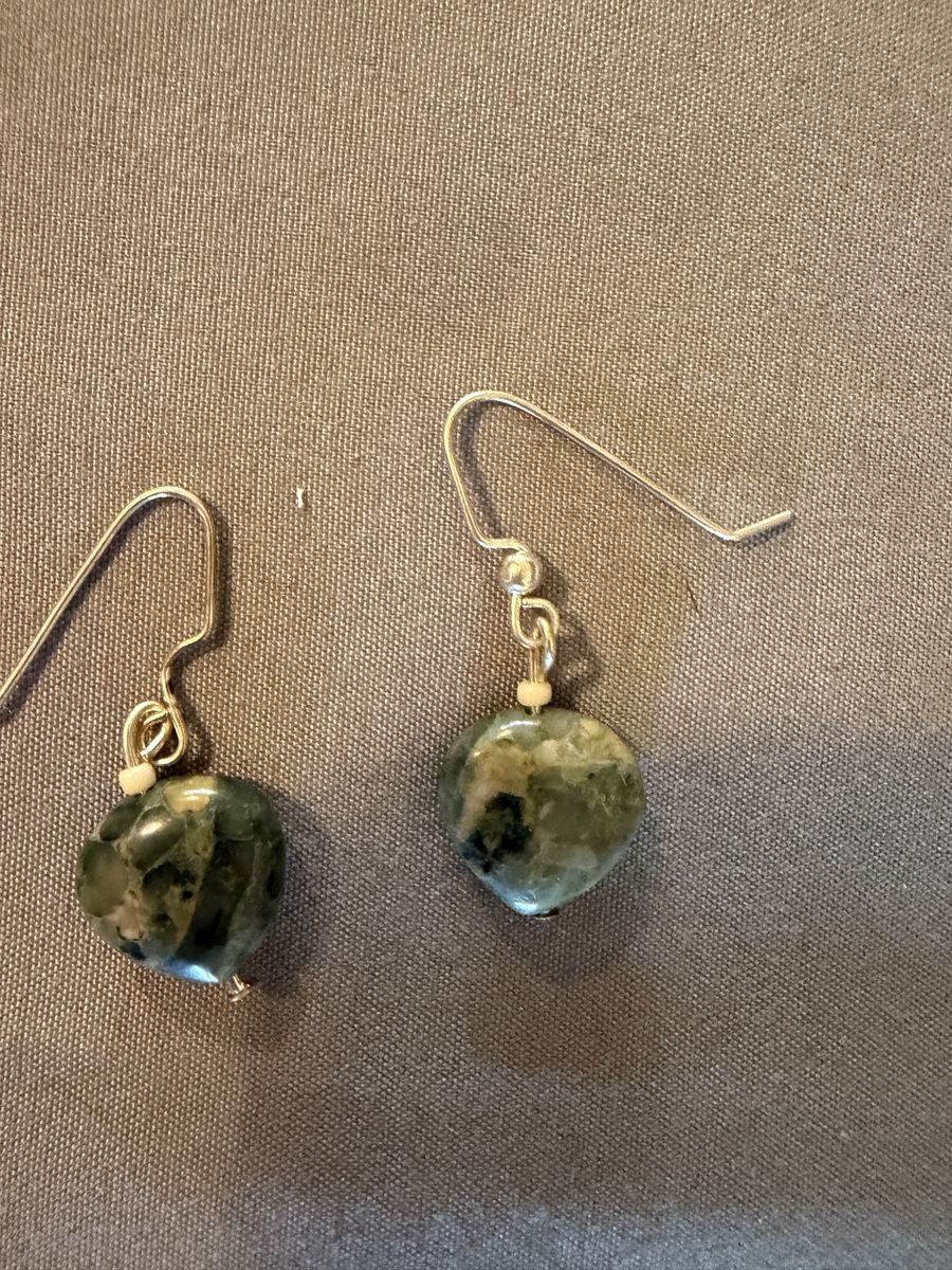 Handmade Green Heart Stone Drop Earrings - Unique Gemstone Dangles for Women