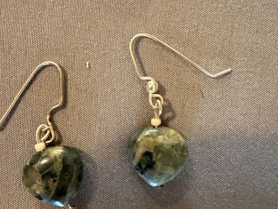 Handmade Green Heart Stone Drop Earrings - Unique Gemstone Dangles for Women