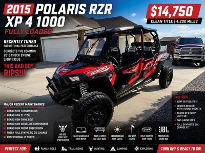 2015 Polaris RZR XP 4 1000 Fully Loaded UTV - 4200 Miles, Clean Title