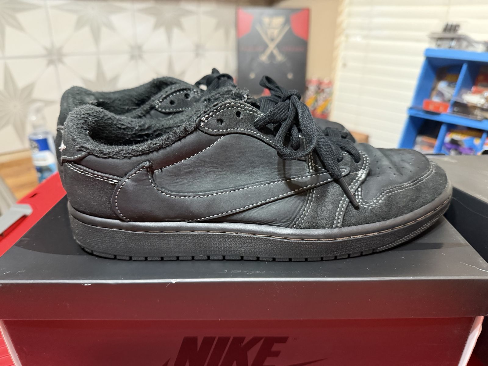 Nike x Travis Scott Air Jordan 1 Low OG Black Phantom Sneakers Men's Size 9 1/2 authentic