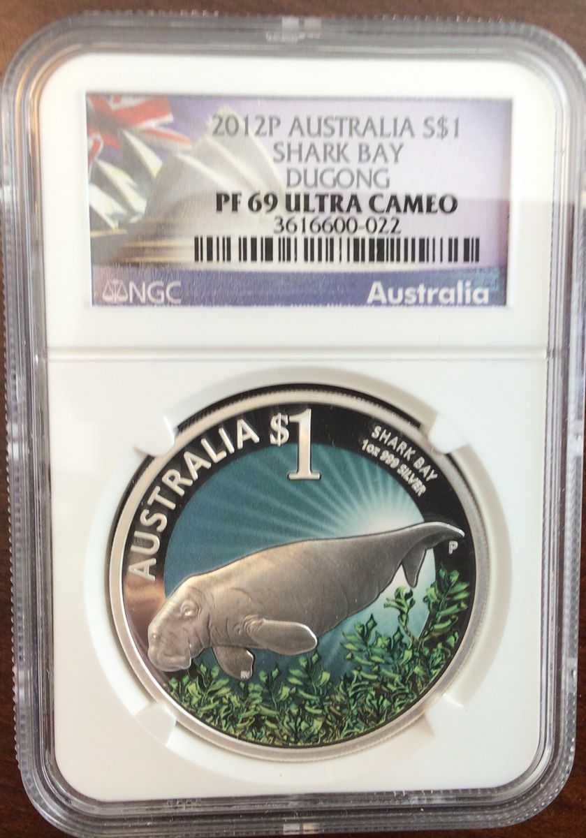 2012 Australia Shark Bay Dugong 1oz Silver Colorized coin NGC certified Proof PF69 Ultra Cameo UCAM
