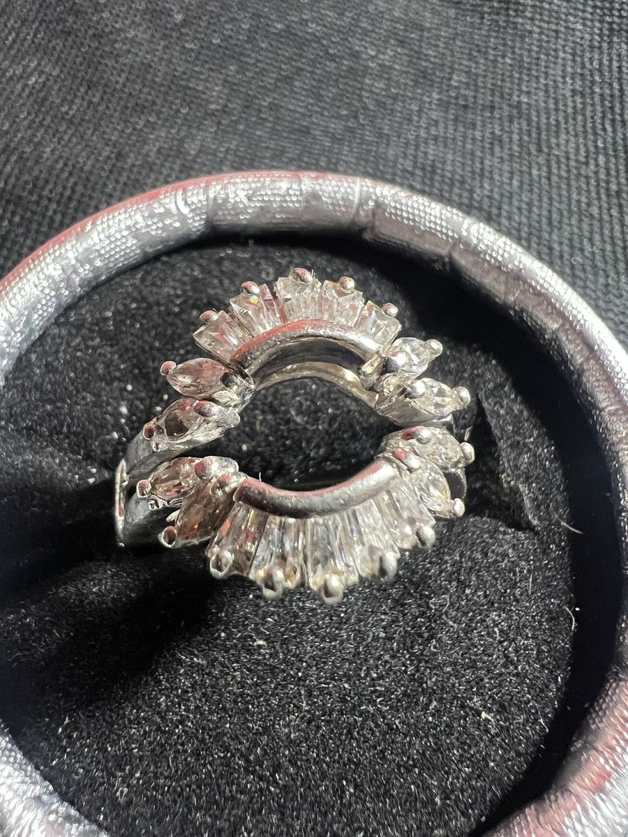 Sparkling Silver-Tone Ring Enhancer with Marquise and Baguette Cut Stones Size-6.5