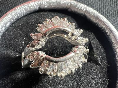 Sparkling Silver-Tone Ring Enhancer with Marquise and Baguette Cut Stones Size-6.5