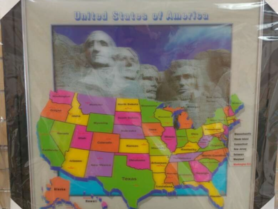 3-D picture _ $19.99 = 1 _ Wolf, Deer, Horses, Flowers, Founding fathers / USA map ( NEW ) black frame