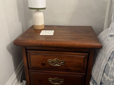 Vintage Solid Wood 2-Drawer Nightstand - Dark Brown Finish with Brass Hardware