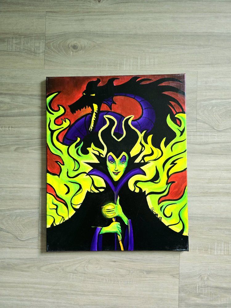 Maleficent and Dragon Hand-Painted Canvas