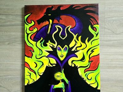 Maleficent and Dragon Hand-Painted Canvas