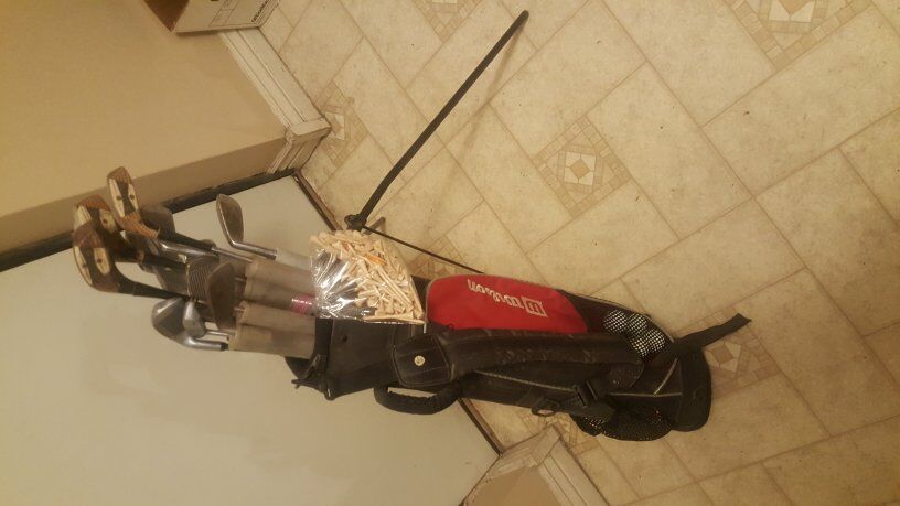 golf clubs and bag