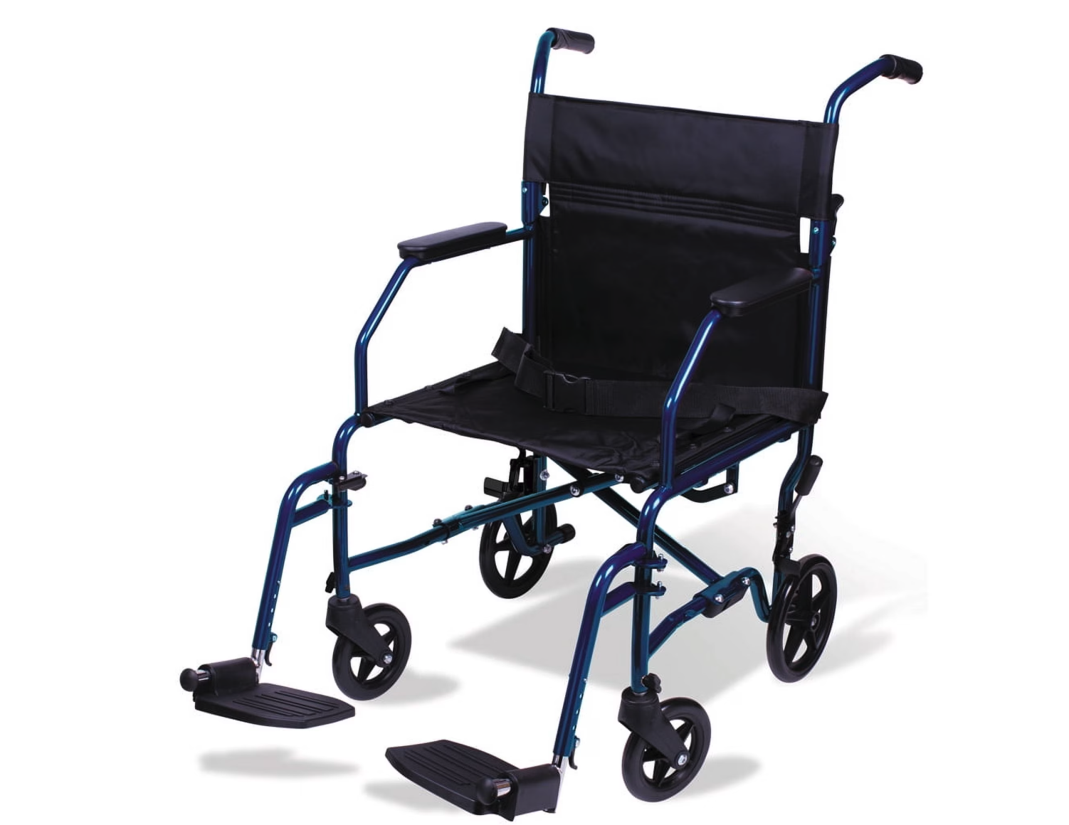 New in Box Steel Transport Chair with 19" Seat, Swing-Away Footrests, Blue, 300 lb Weight Capacity