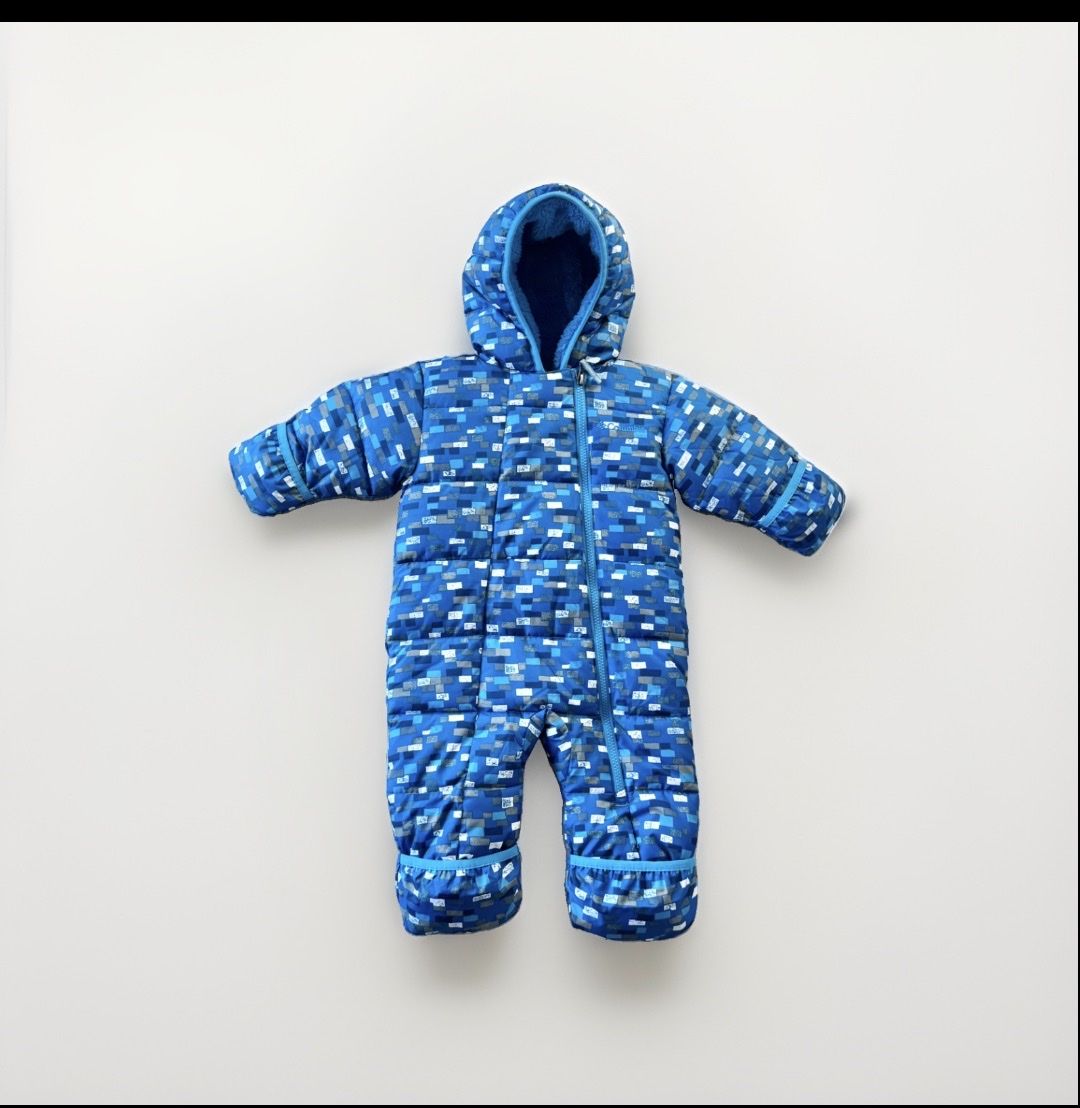 Columbia 6-12 Months Baby Bunting Hood Winter Down Snowsuit Fleece Lined Blue