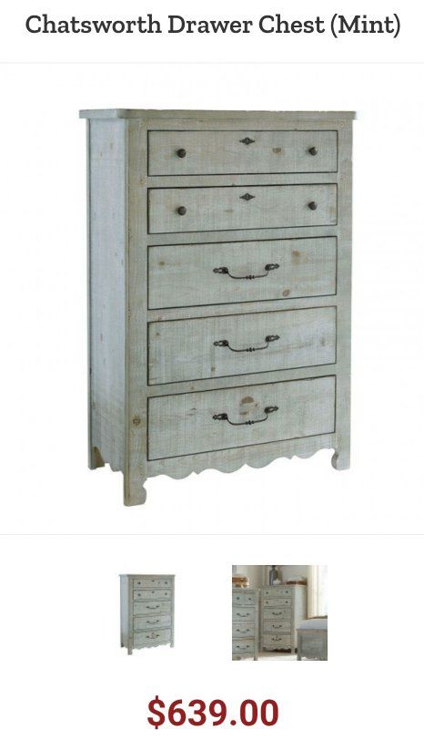 Chatsworth 5-Drawer Chest - Mint Green Distressed Wood Dresser