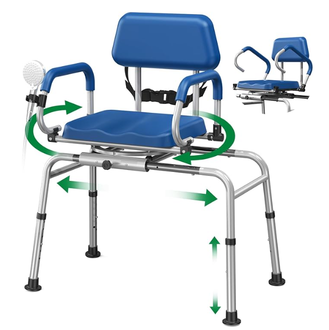 LOYODA FSA/HSA Eligible Sliding Shower Chair Tub Transfer Bench for Bathtub with Swivel Seat, Padded Shower Bench