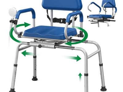 LOYODA FSA/HSA Eligible Sliding Shower Chair Tub Transfer Bench for Bathtub with Swivel Seat, Padded Shower Bench