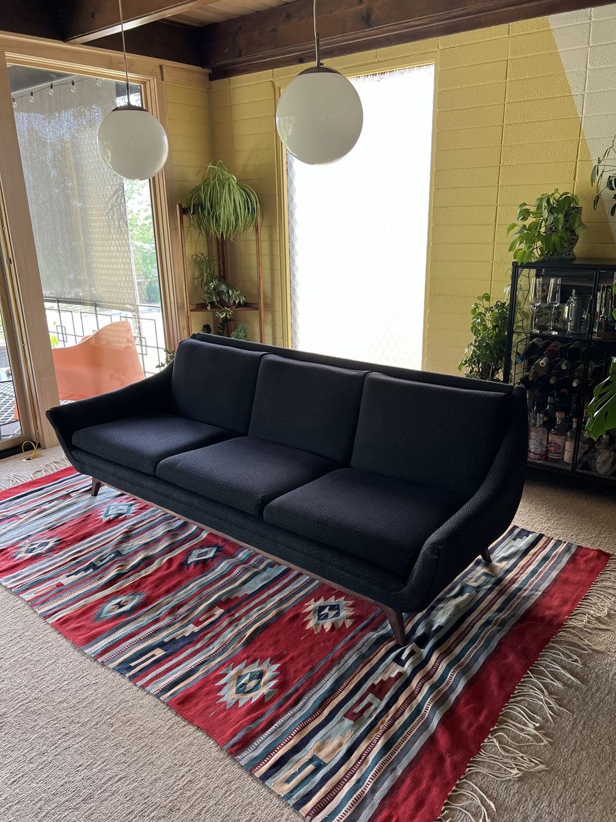 Vintage MCM Mid Century 3 seat upholstered gondola sofa couch