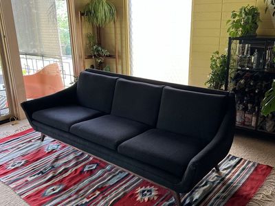 Vintage MCM Mid Century 3 seat upholstered gondola sofa couch