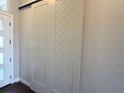 Custom Extra Tall Solid Core Herringbone Doors - Benjamin Moore Revere Pewter - 105.25" x 32"
