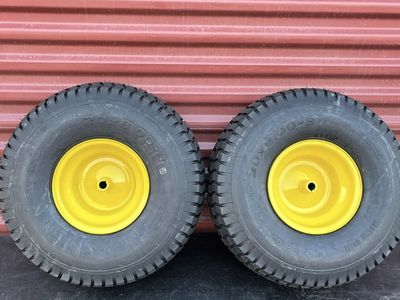 Brand New Set of 2 Hoosier 20X8.00-8. Rear Lawn Tractor Tires Mounted on New Wheels 3/4” Keyed Bore Deere and Craftsman