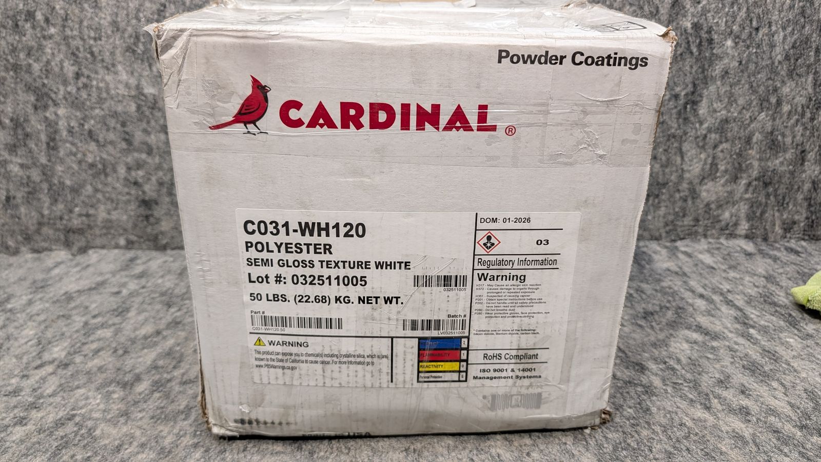 Cardinal 50 lb White Powder Coating Polyester Semi Gloss Texture C031-WH120