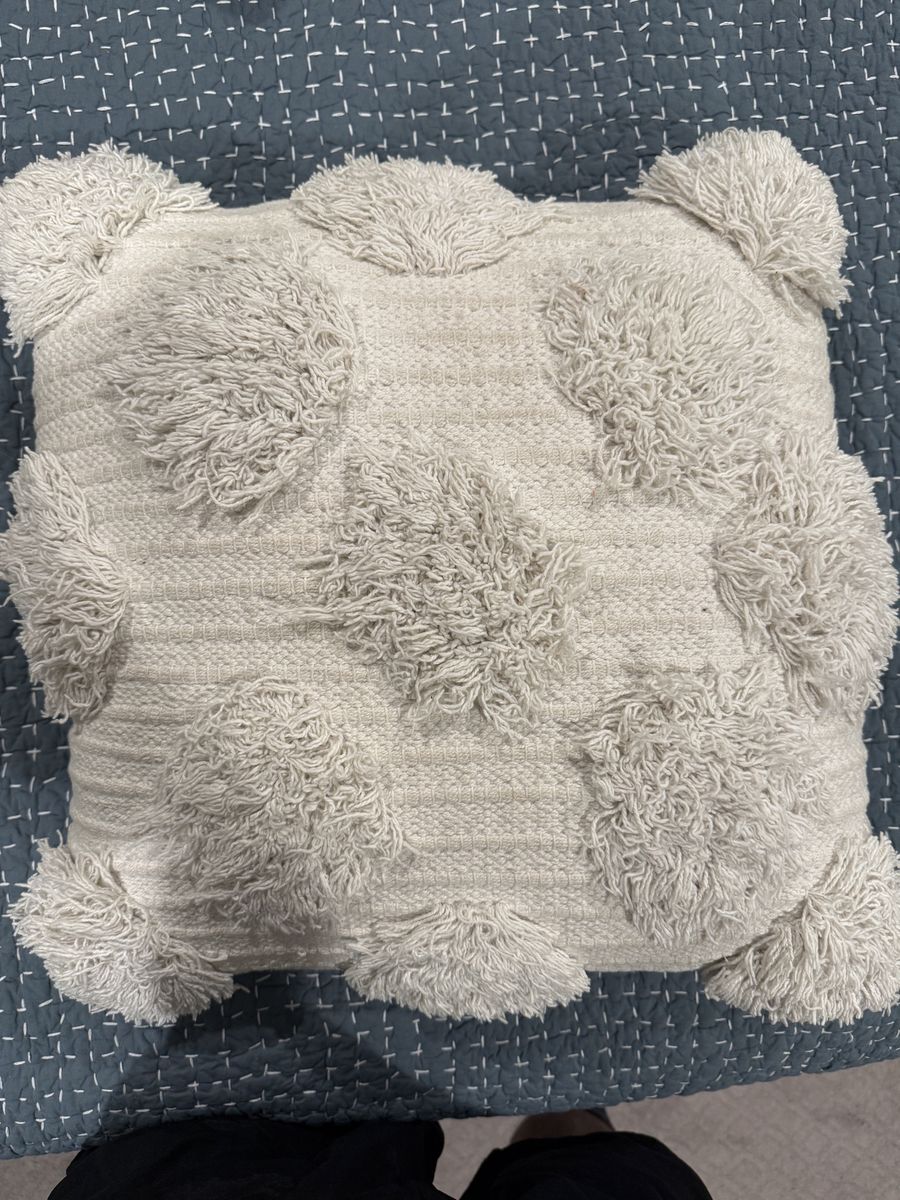 Boho Textured Tufted Throw Pillow with Tassels Cream